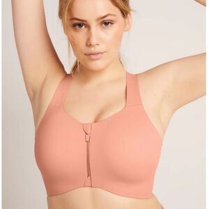 Knix Catalyst Front Zip Sports Bra Pink Ginger Criss Cross Back and Hooks